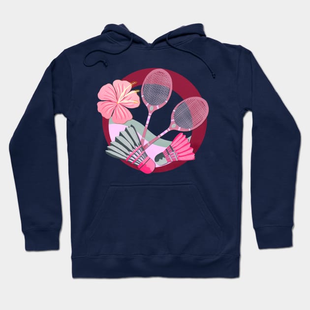 Tropical badminton badge - red and pink Hoodie by Home Cyn Home 